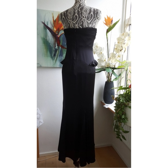 Vera Wang Black Silk Corset Satin Peplum Long Evening Dress size 6 - Picture 4 of 13